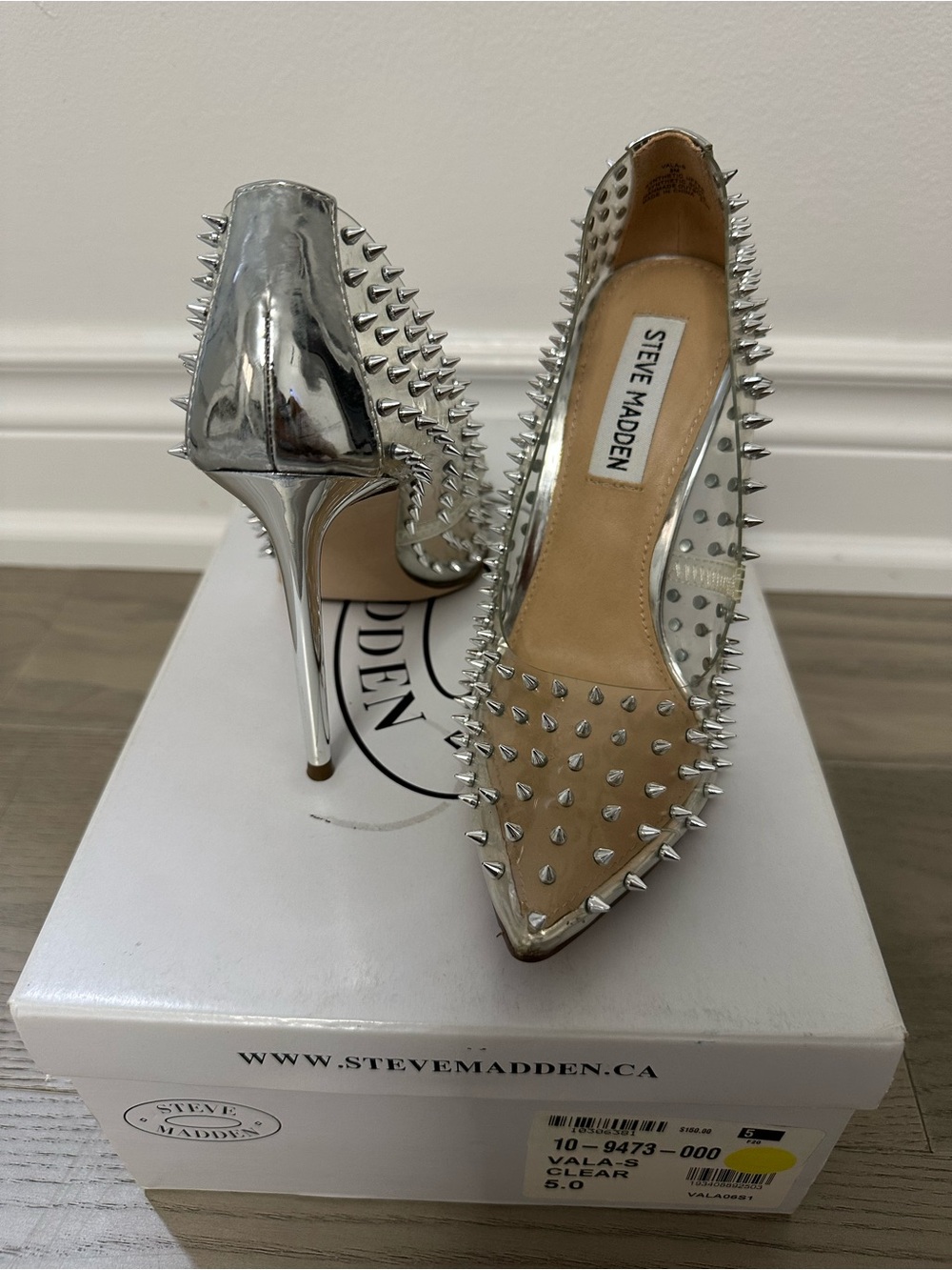 Steve Madden Metallic Silver Spike-Stud Pointed-Toe Pumps